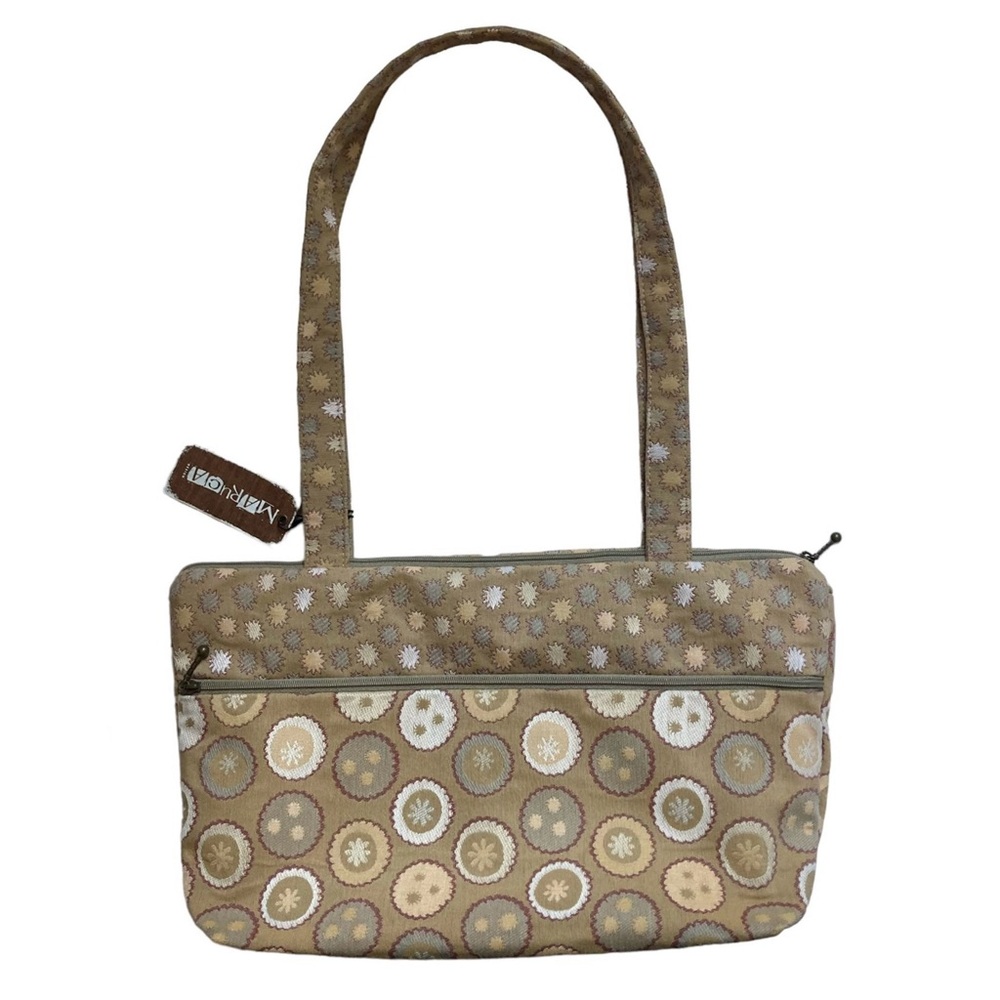 MARUCA Andie Shoulder Bag Tan Button Flower and Abstract Star Pattern Tapestry